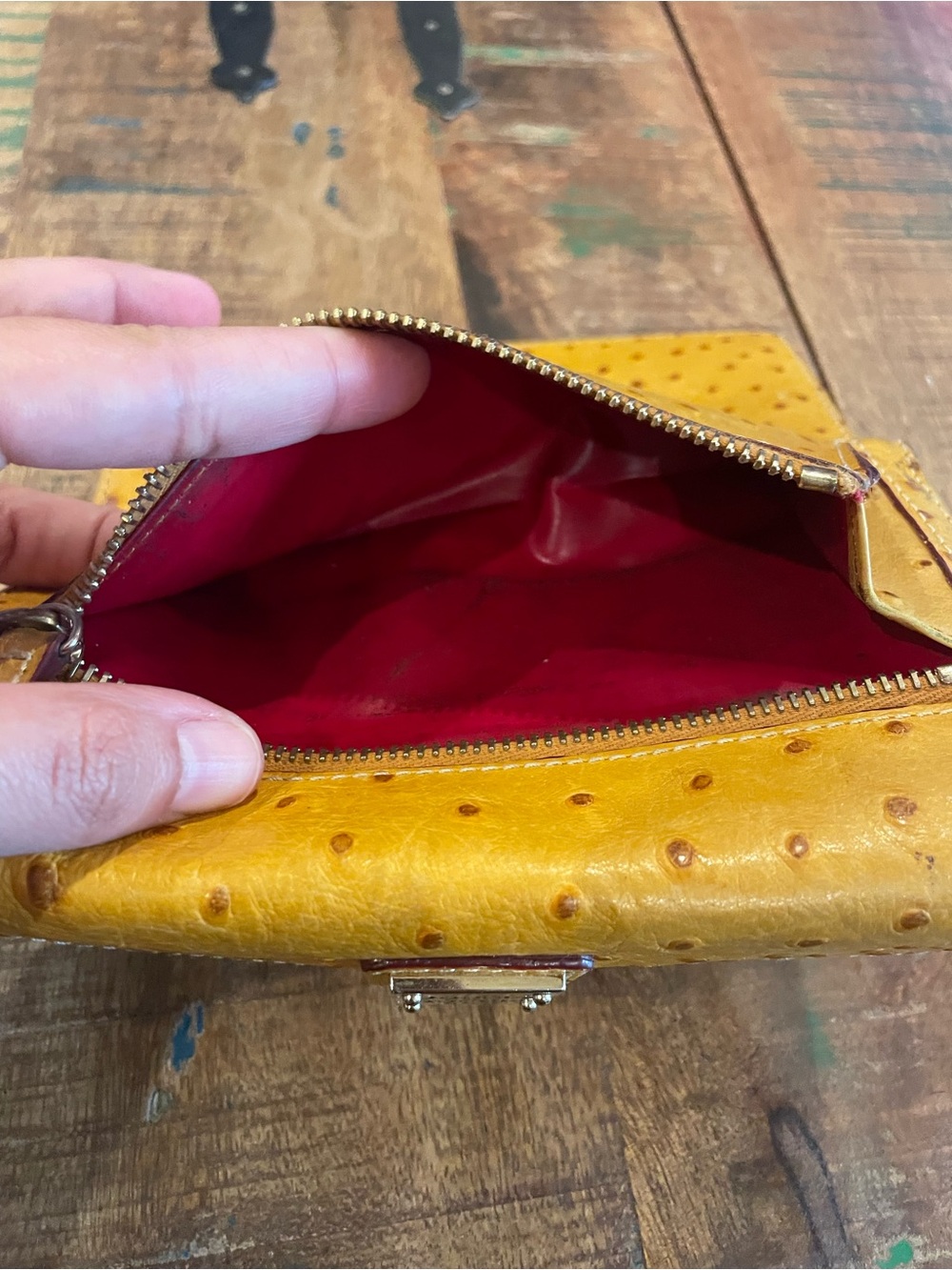 Dooney & Bourke Yellow Ostrich-Embossed Wallet - Picture 6 of 7
